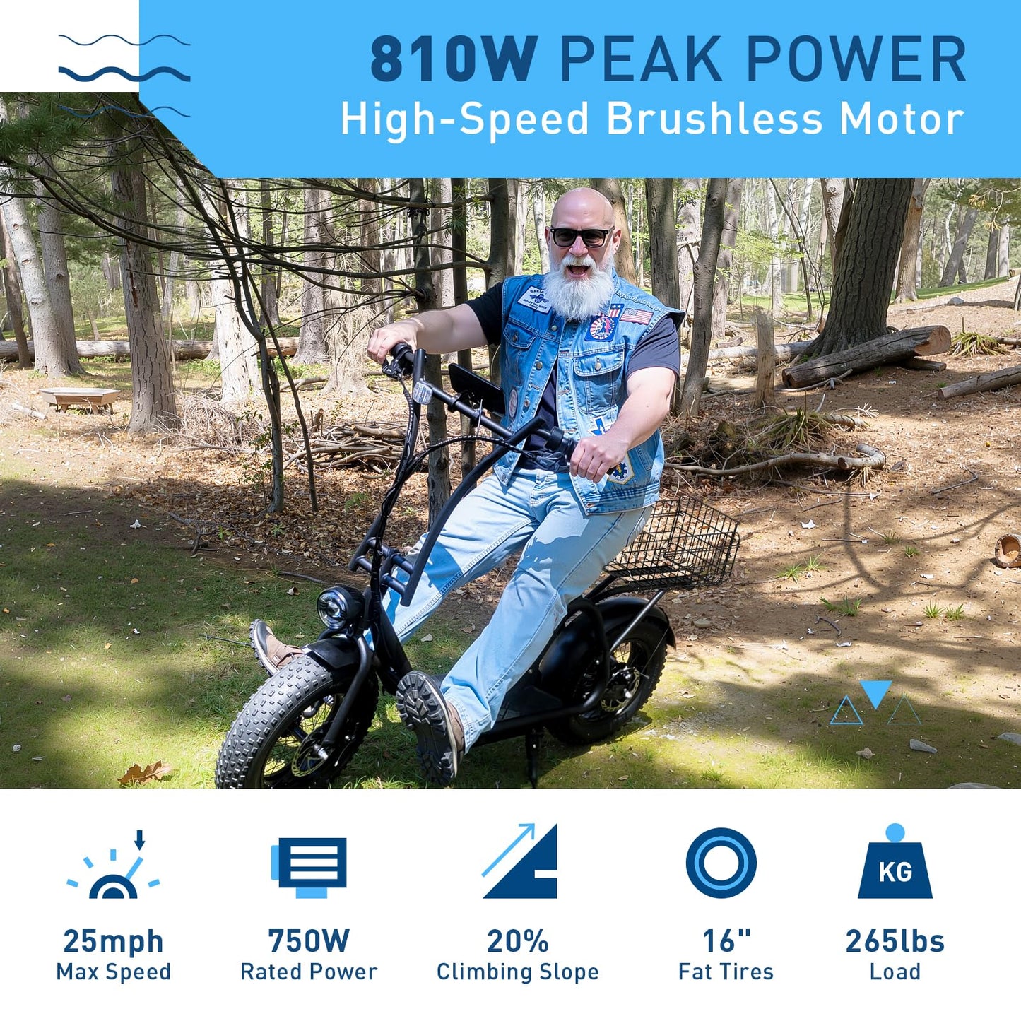 Hiboy Electric Scooter for Adults with Seat & Basket, 810W Motor, 25MPH, 34mi Range, 16" All-Terrain Tires (Snow/Mud), Dual Disc Brakes, UL2272 - 3-in-1 Commuter/Shopping/Off-Road E-scooter