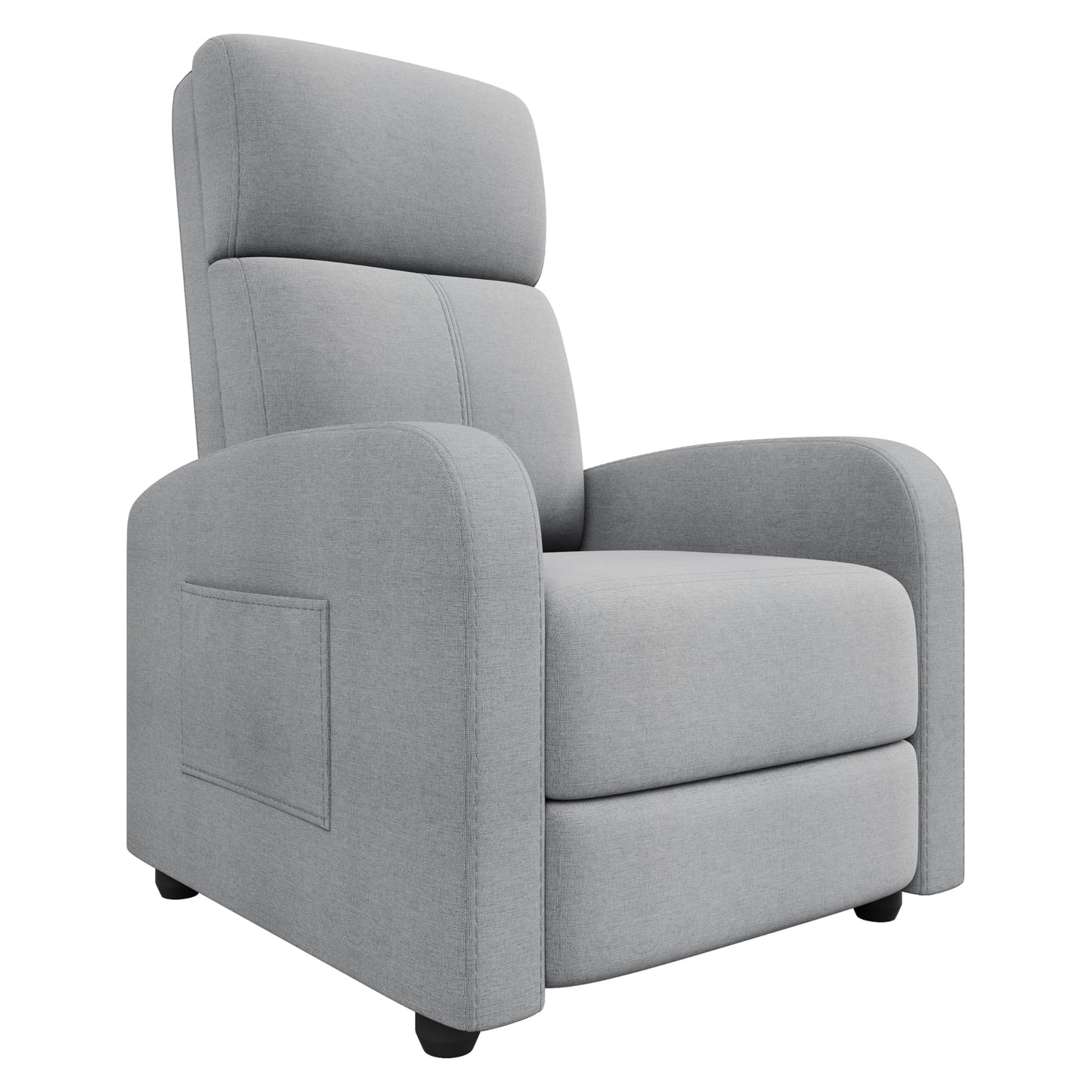 Recliner Chair for Adults, Adjustable Push Back Reclining Chair with Side Pocket, High Backrest & Thick Cushion, Padded Lounge Sofa Chair for Living Room, Home Theater & Bedroom, Light Grey