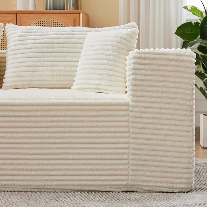 107" Modular Sectional Sofa, L-Shaped Cloud Couch with Deep Seat, Boneless Fluffy Corduroy Sofa for Living Room, No Assembly Required, (Left Facing Chaise,Beige)