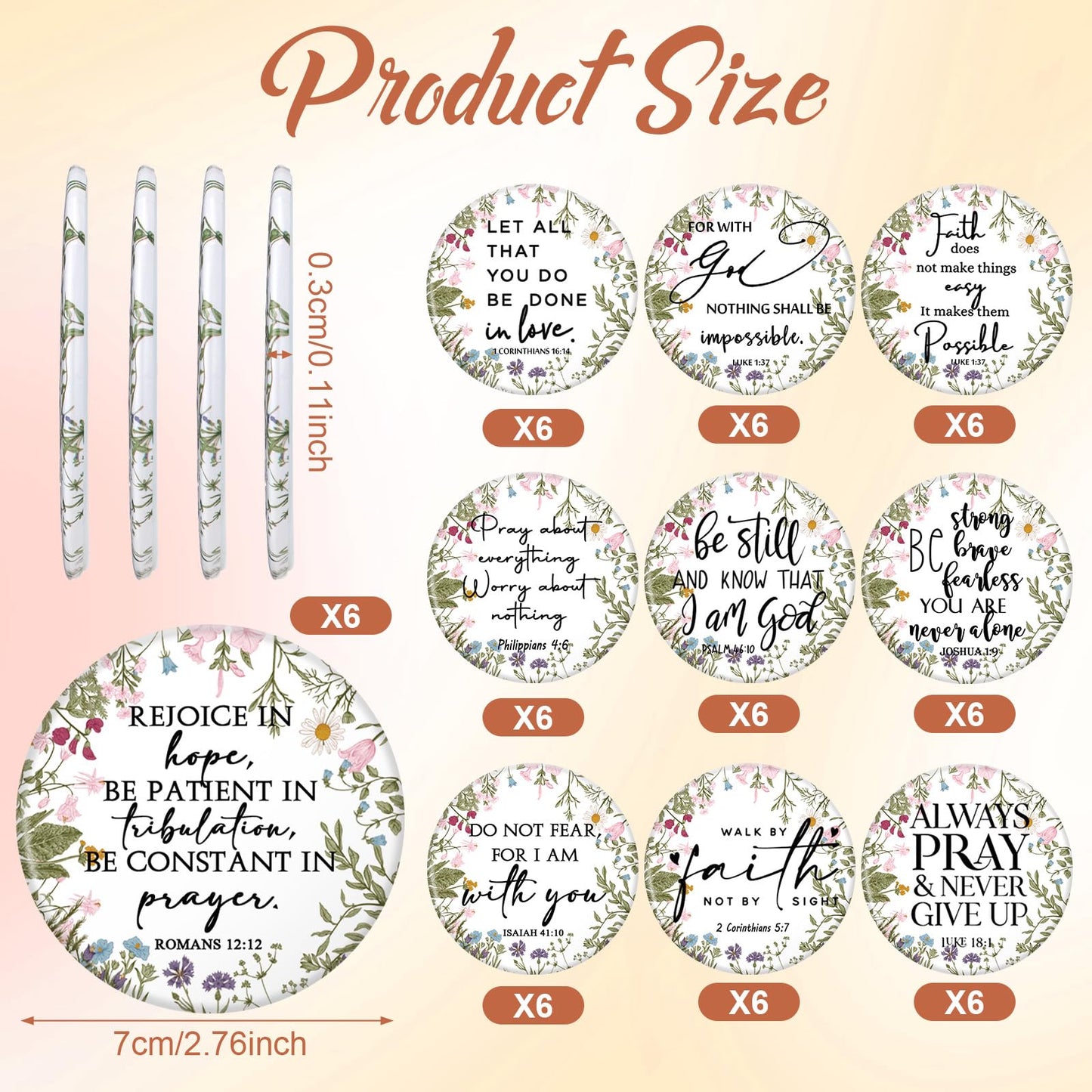 GlikCeil 60 Pcs Mother's Day Christian Gifts Bulk Mini Christian Compact Mirrors Wildflower Bible Verse Pocket Purse Mirrors Rel