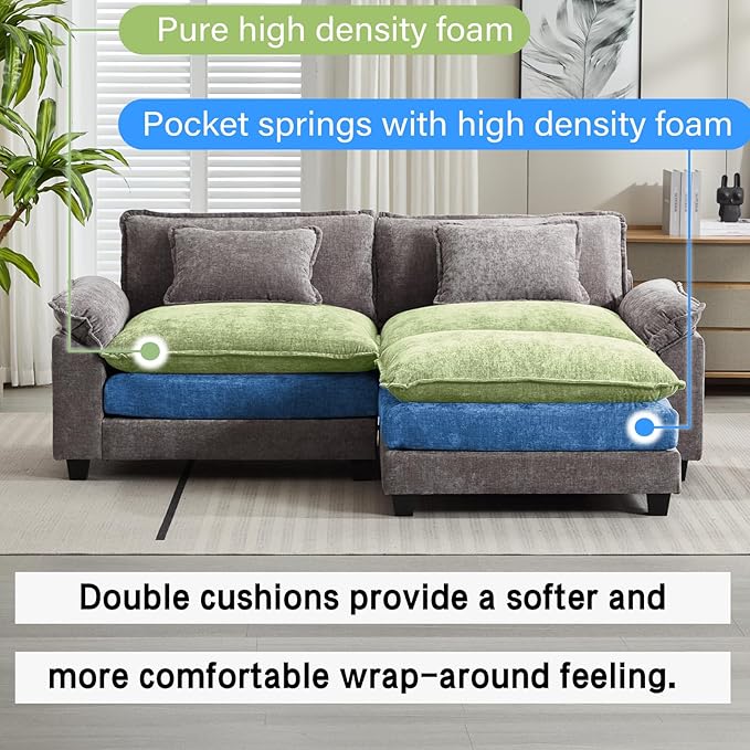 Oprisen 86" Modular Sectional Sofa, Comfy Cloud Couch Sectional Sofa with Ottoman, Chenille Sofa Sleeper Deep Seat Sofa with Throw Pillows for Living Room (Light Gray, 86"- L Shape)