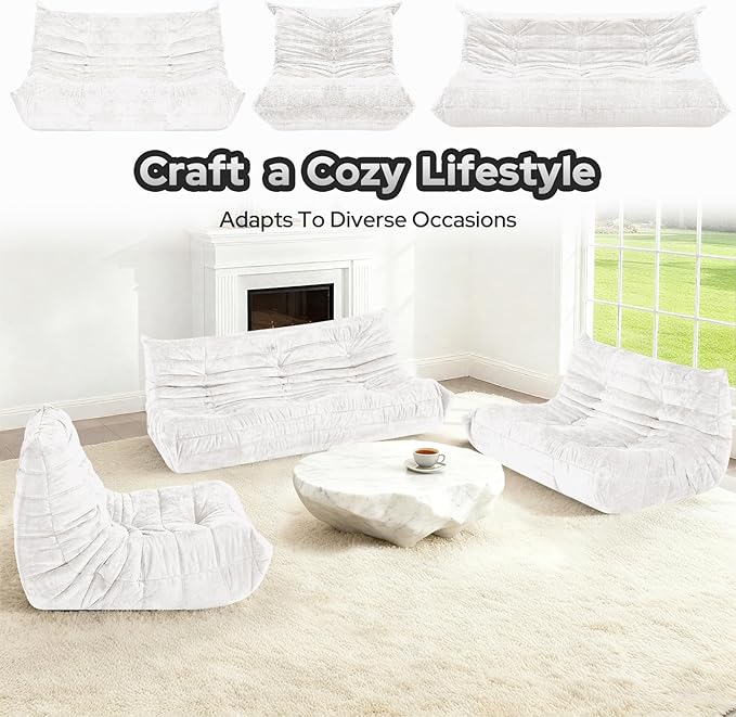 HABUTWAY Bean Bag Chair, Giant Bean Bag Chairs for Adults, Loveseat Fireside Chair, 2 Seater Lazy Bean Bag Sofa Memory Foam Couch for Living Room, Bedroom, Office (Beige)