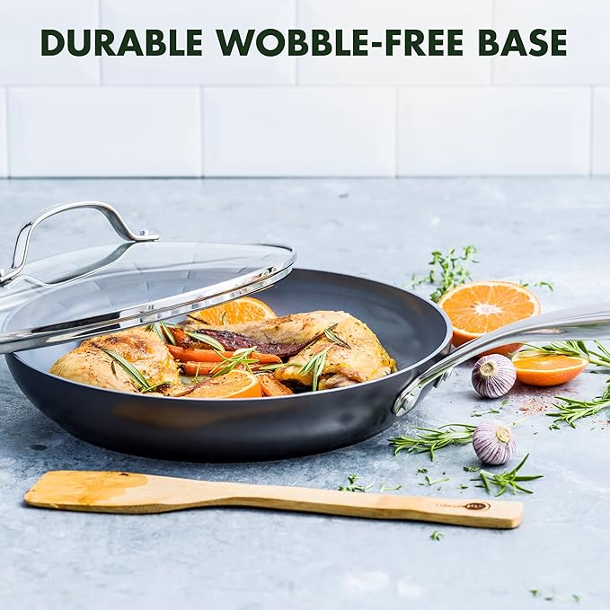 GreenPan Valencia Pro Hard Anodized Healthy Ceramic Nonstick 10" Frying Pan Skillet with Lid, PFAS-Free Cookware, Stainless Steel Handle, Induction Suitable, Dishwasher Safe, Oven Safe, Gray