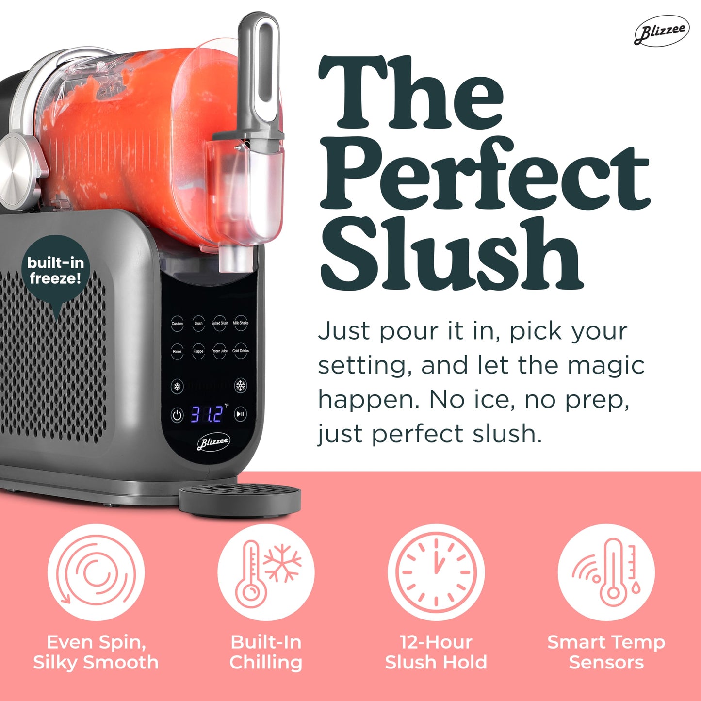BLIZZEE Slushie Machine for Home 64 oz | Frozen Drink Machine with 6 Preset Programs | No Ice Needed | LED Display | Perfect for Milkshakes, Margaritas, Smoothies, Frappes and More [Dark Grey]