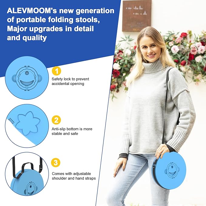ALEVMOOM Upgraded 18.1" XL Collapsible Stool with Cushion, Portable Folding Stools for Adults Capacity 800lbs, Lightweight Telescoping Stool for Camping Travel Fishing Hiking