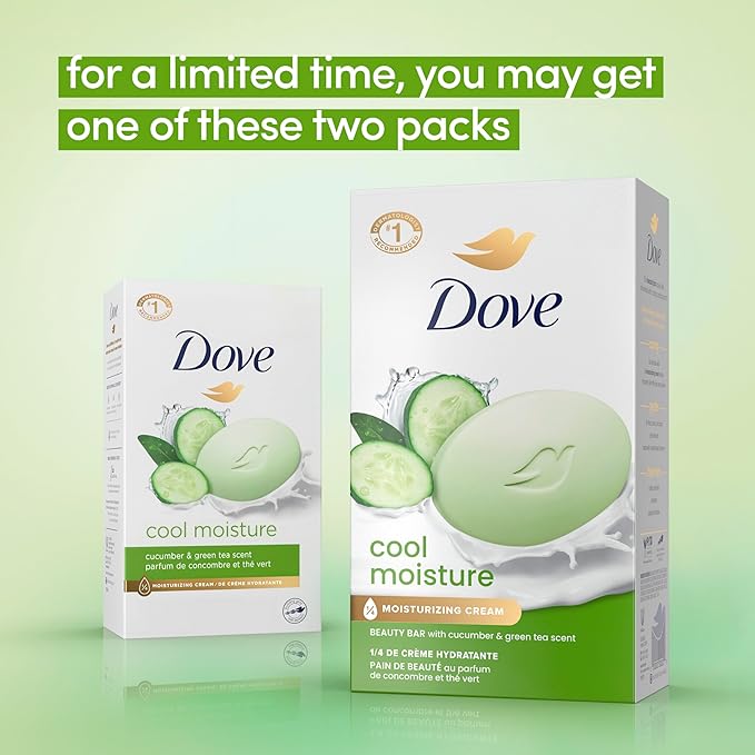 Dove Beauty Bar Soap Cool Moisture Cucumber & Green Tea Scent, 6 Bars for Refreshed Skin, Leaves Skin Refreshed 3.75 oz