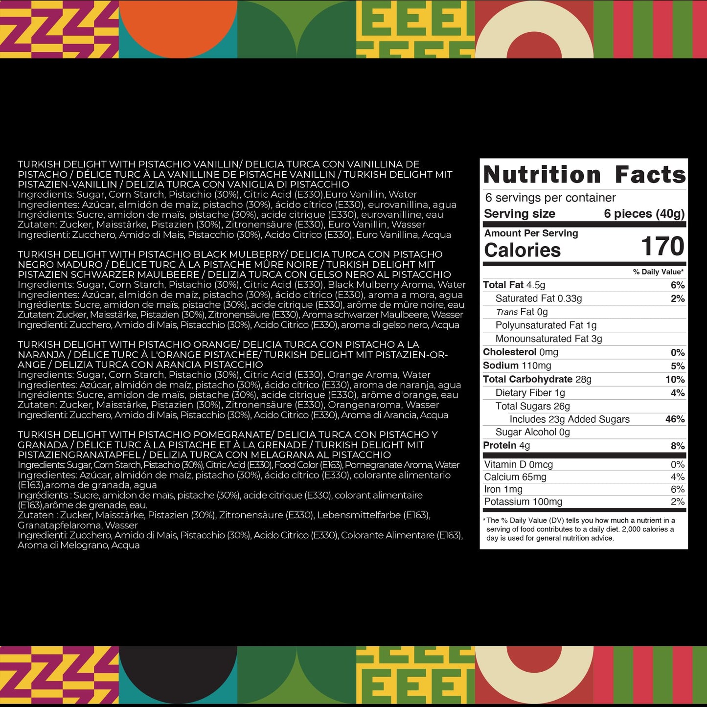 Turkish Delight by Zest Delites, Luxury Vegan Snacks with 30% Pistachio, Traditional Vegan Gift Basket, Turkish Delight Candy, Orange, Pomegranate, Vanillin, Black Mulberry, 8.82 oz
