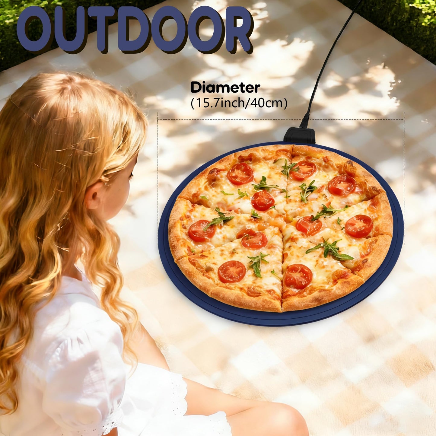 Smilesilk Portable Silicone Pizza Warming Mat - Roll Up Electric Food Heating Pad Tray, Fast Even Heating for Buffet Parties, Foldable Hot Plate Warmer for Home Kitchen Gifts (Navy blue)