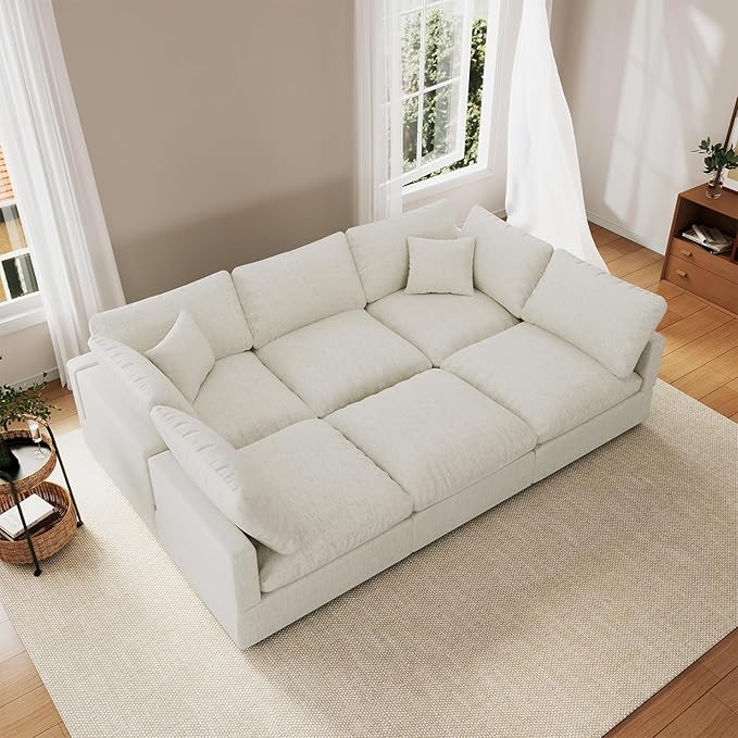 Cloud Couch Modular Sectional Sofa, 95.4" 6-Seater Sectional Couches for Living Room, Convertible Cloud Sofa with Ottoman, Down Filled Wide & Deep Seat, Removable Washable Cushion Covers