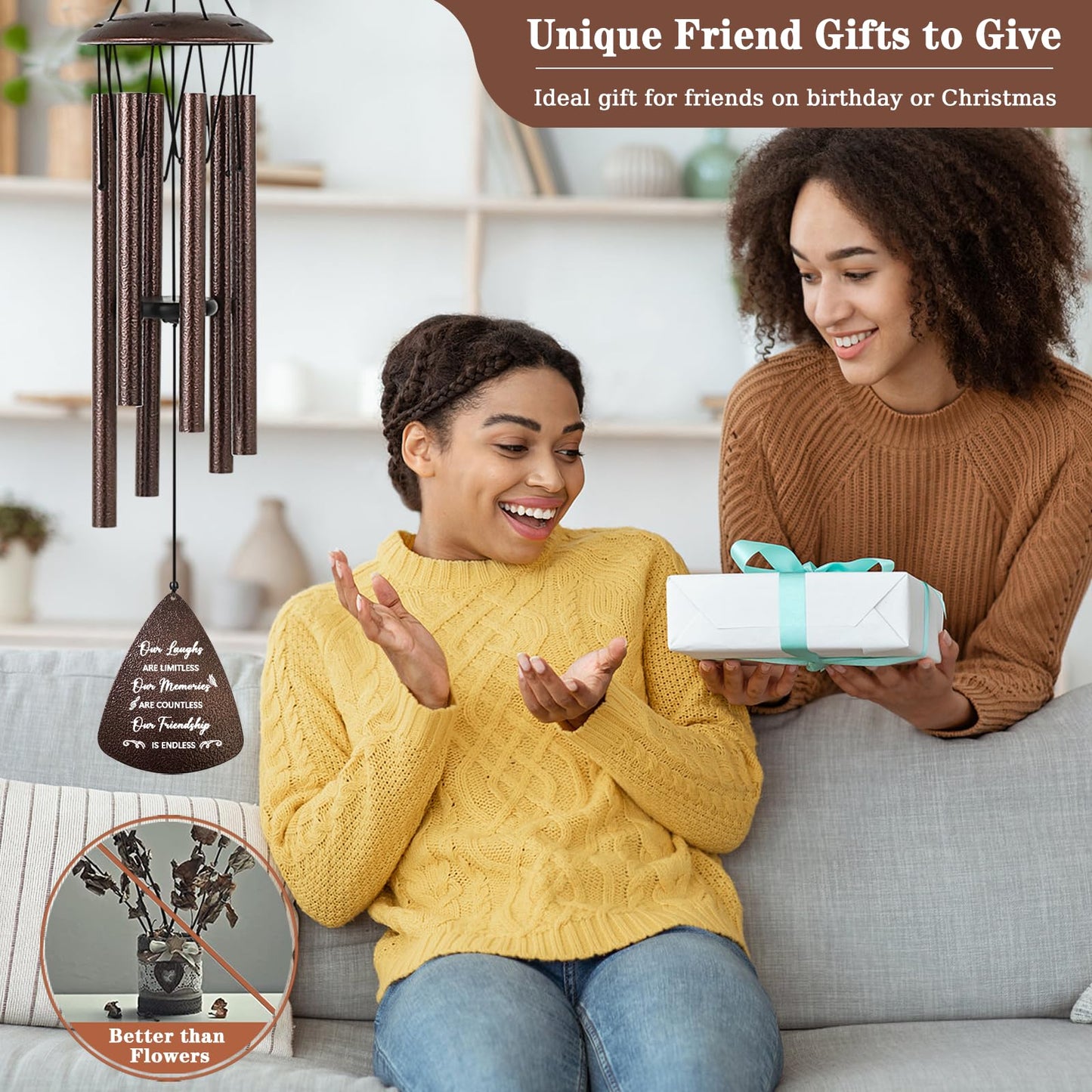 Soopau Gifts for Best Friend Women Men, 32" Bronze Wind Chimes Friendship Gifts for Women, Bestie Gifts for Women, Gift Ideas for Bestfriend
