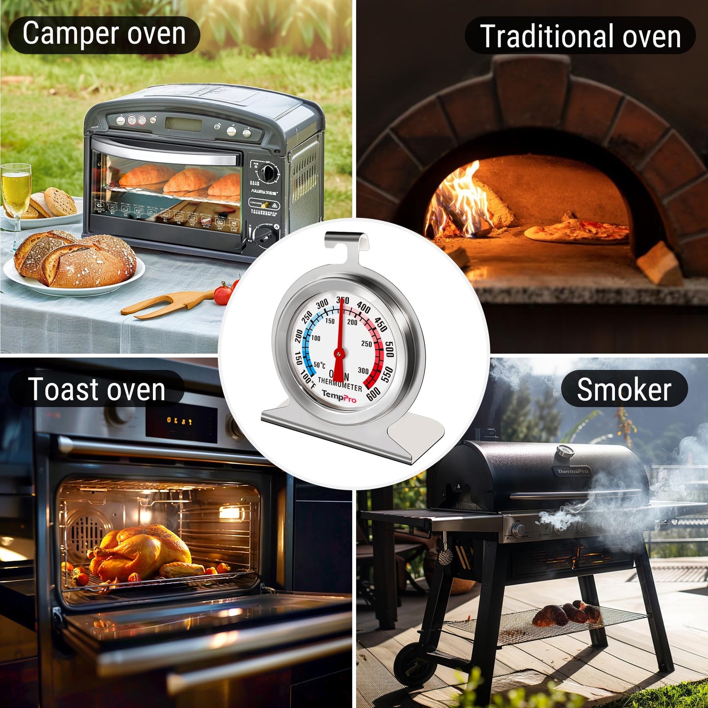 TempPro 2-Pack Oven Thermometer for Gas Oven, 50-300°C/100-600°F Smoker Temperature Gauge with 431 Stainless Steel, Analog Instant Read Cooking Thermometer (Previously ThermoPro)
