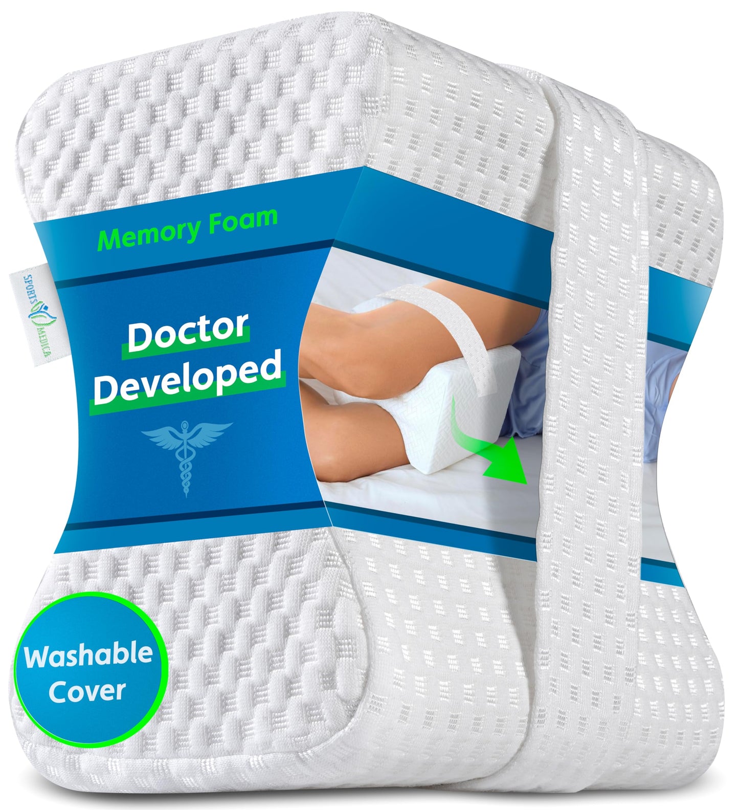 Sports Medica Doctor Developed Knee Pillow for Side Sleepers - Washable Cover Memory Foam Leg Pillow for Side Sleeping, Lower Back & Sciatica Pain Relief - Spine Alignment - Between Knee Hip Cushion