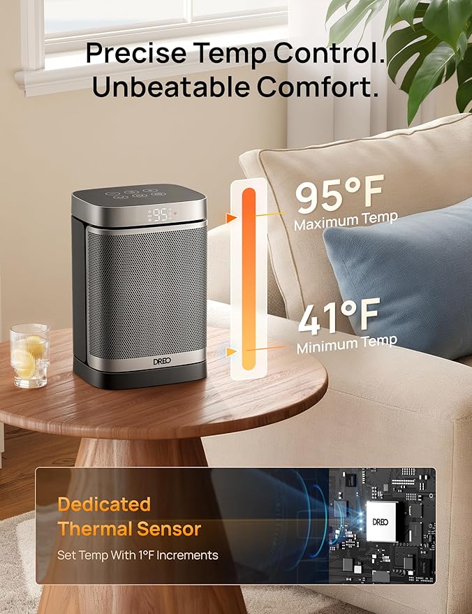 DREO Space Heater, 1500W Portable Electric Heaters for Indoor Use, PTC Ceramic Heater for Office with Remote, Thermostat, 70°Oscillation, 12H Timer, 5 Modes, Safe Quiet Room Heater for Bedroom