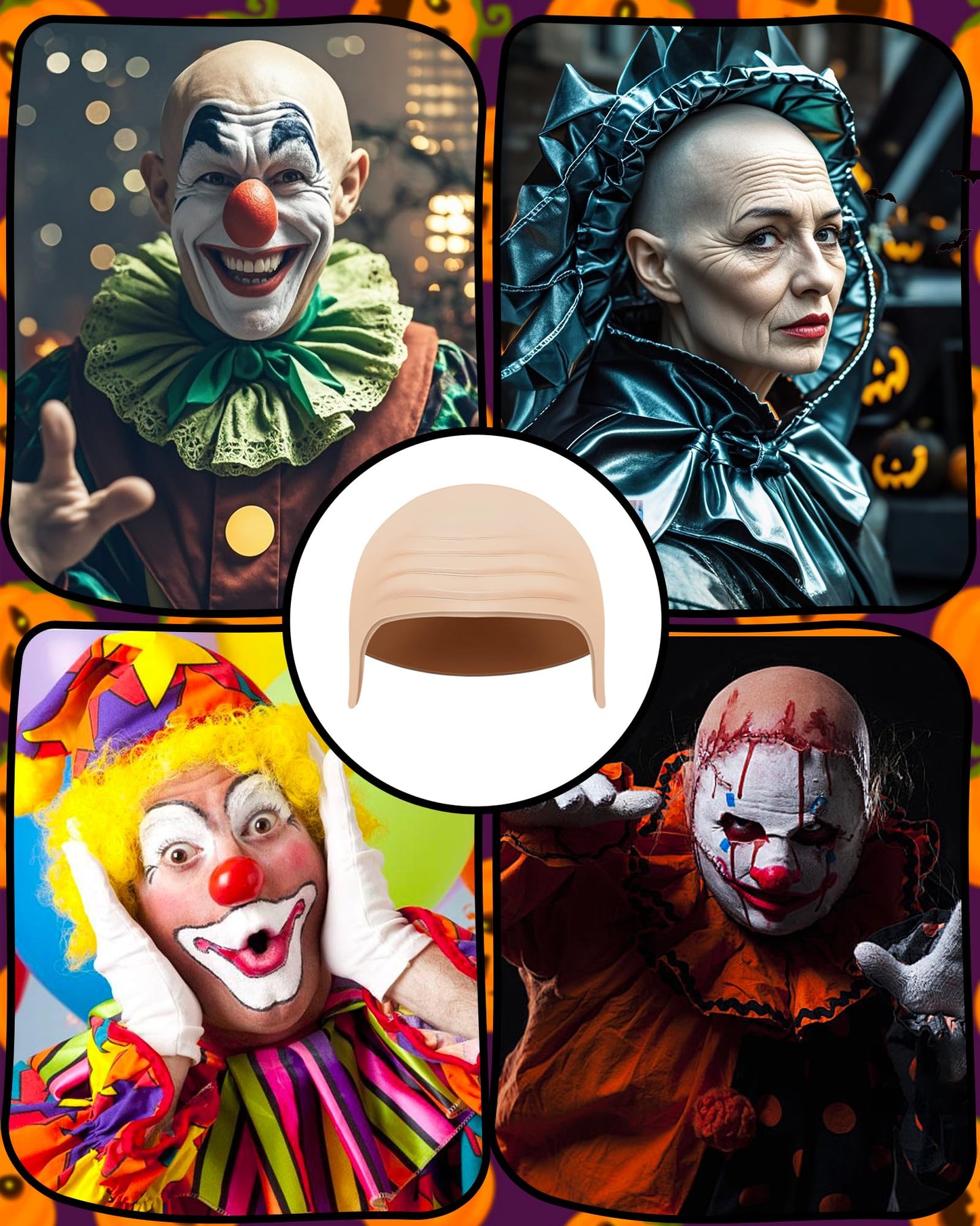 Hoedia 2-Pack Latex Bald Cap with 2 PCS Wig Caps for Adults Women Men, Cosplay Costume Accessories for Halloween Party