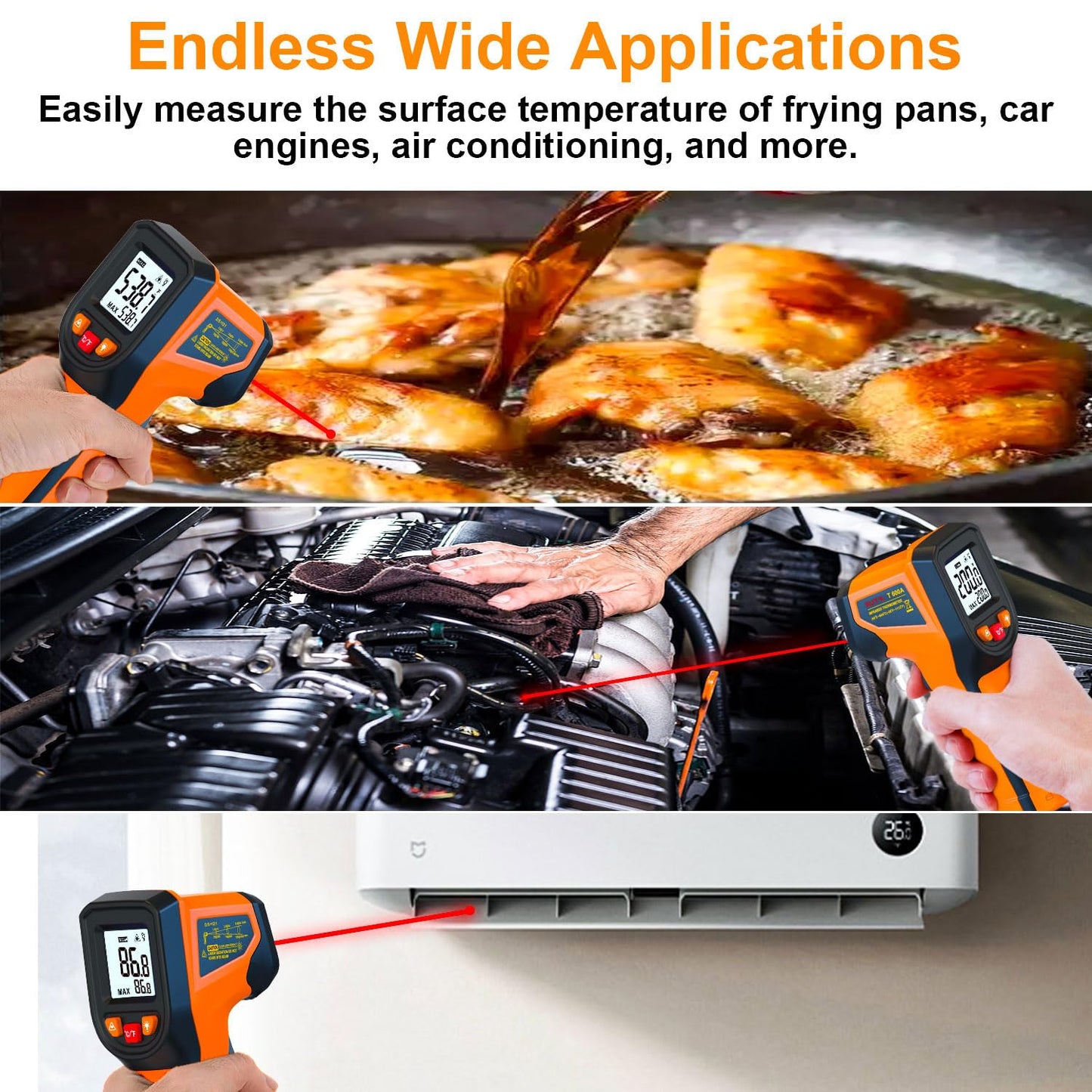 Upgraded Digital Infrared Thermometer Gun -58°F~1112°F, Handheld Non Contact Heat Laser Temperature Gun, IR Thermometer Temp Gun with Adjustable Emissivity for Cooking/BBQ/Fridge/Engine(Not for Human)