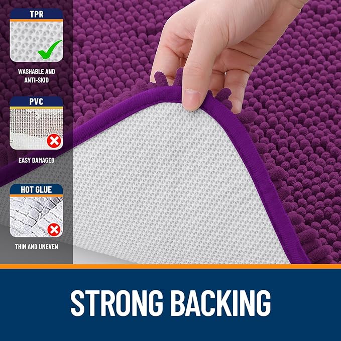OLANLY Toilet Rugs U-Shaped 24x20, Extra Soft Absorbent Chenille Contour Bathroom Rugs for Toilet, Dry Quickly, Machine Washable, Non-Slip Bath Mat, Purple