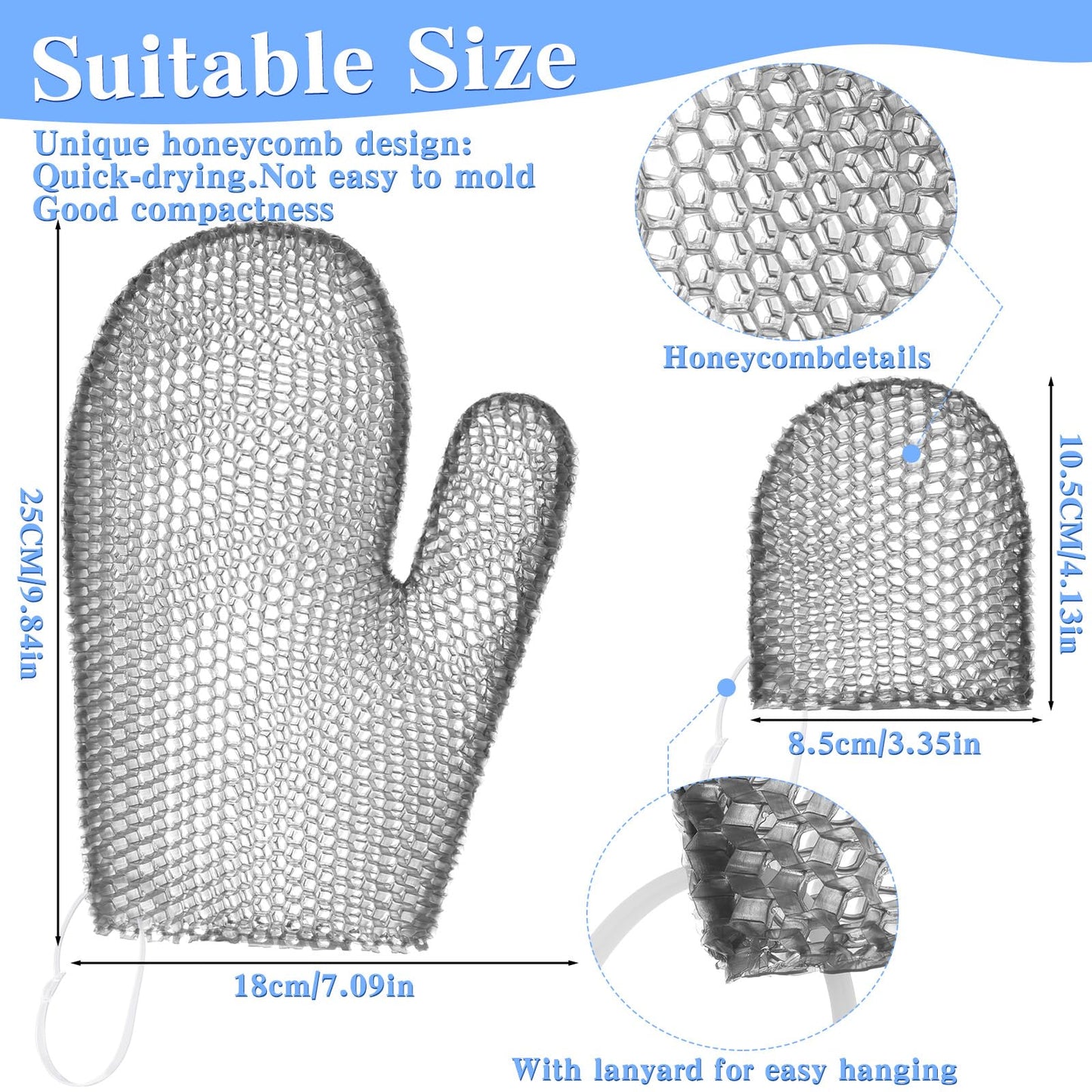 Vesici 2 Pcs Honeycomb Exfoliating Glove Set Exfoliating Bath Mitt Honeycomb Face and Body Scrubber Shower Mitt Sponges for Clea
