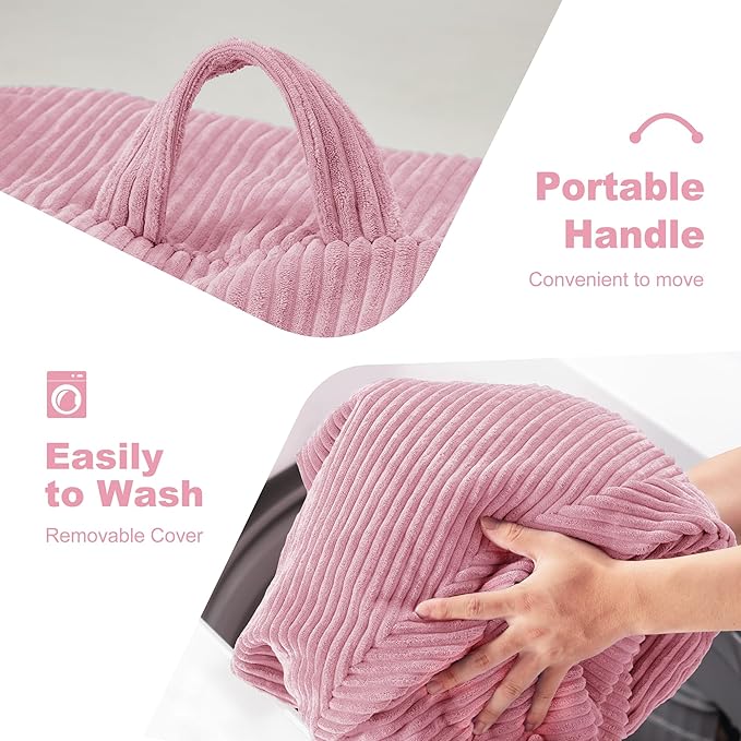 Homguava 4FT Bean Bag Chair for Adults,Teardrop Bean Bags Big Beanbag Chair with Memory Foam Filled and Ultra Soft Removable Corduroy Cover for Living Room, Bedroom (Light Pink)