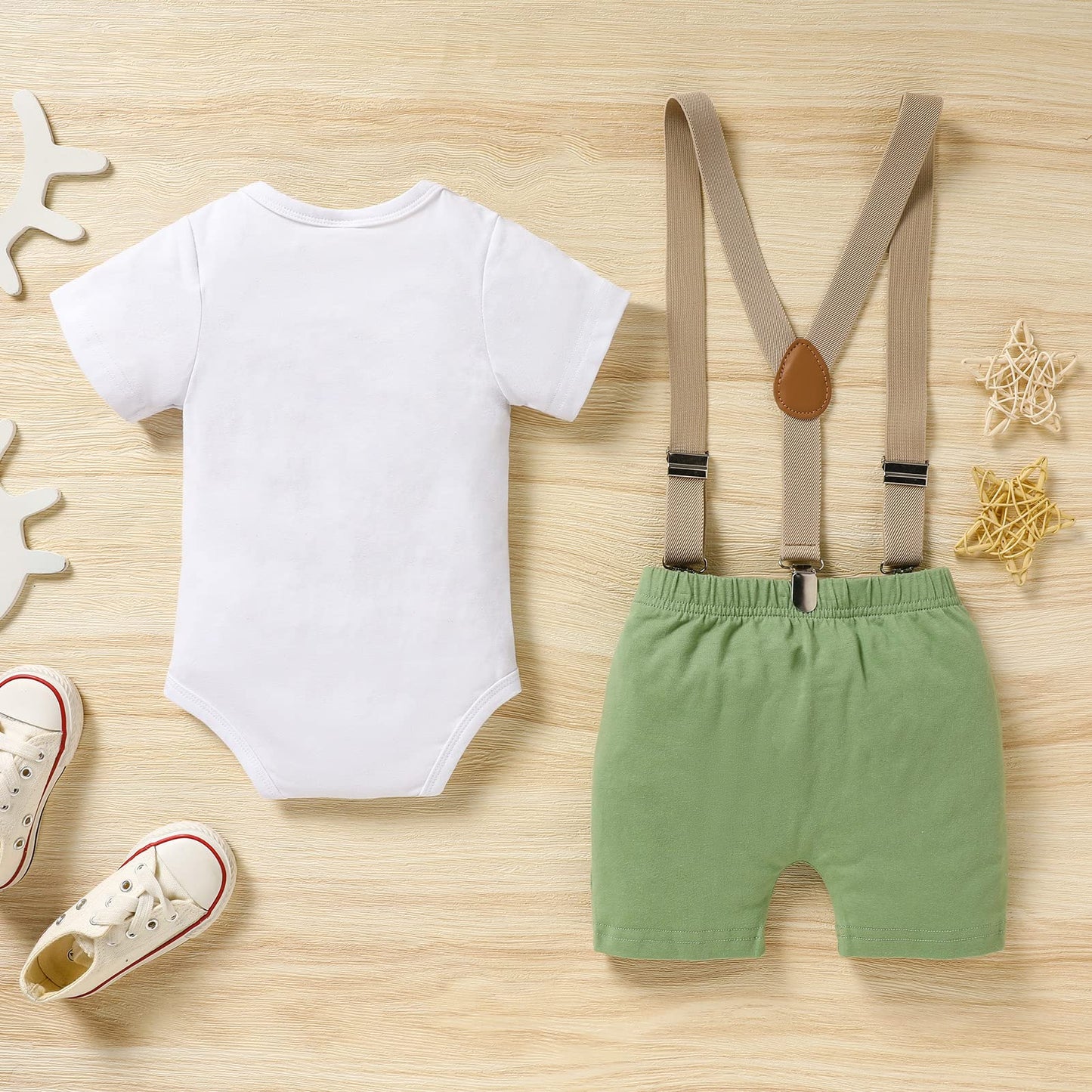 GRNSHTS Baby Boys 1st Birthday Cake Smash Outfit Wild One Bowtie Romper+Bloomers+Suspenders Photo Shoot Clothes Set (Light Green,12-18 Months)