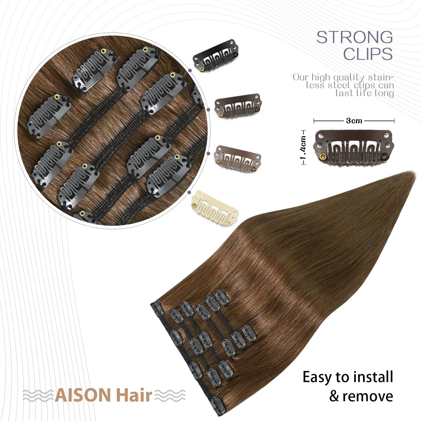 Aison Light Brown Clip in Hair Extensions Real Human Hair 7pcs Remy Hair 16clips for Women #6 Chestnut Brown Hair Extensions Rea