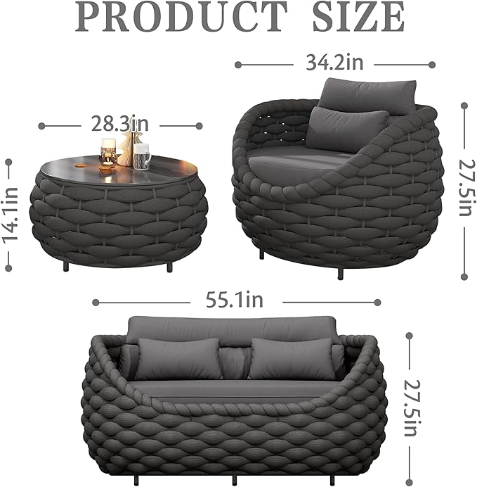 ercimi 4 Pieces Set Aluminum Outdoor&Indoor Sofa, Modern Patio Furniture Set Conversation Set with Soft Cushion and Coffee Table for Balcony Garden，Black