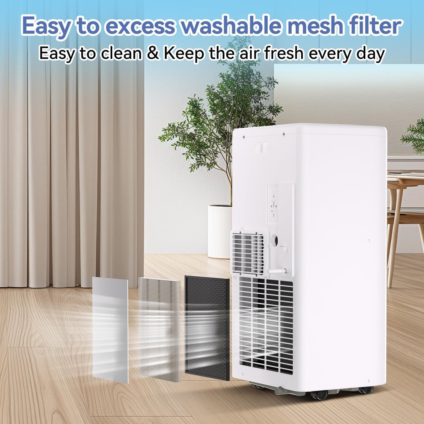 10,000 BTU Portable Air Conditioners, 4-in-1 Cool, Fan, Dehumidifier, Sleep, Covers Up to 450 Sq.Ft, 24H Timer, Remote, Easy Install for Bedroom, Living Room, Basement, Workspace