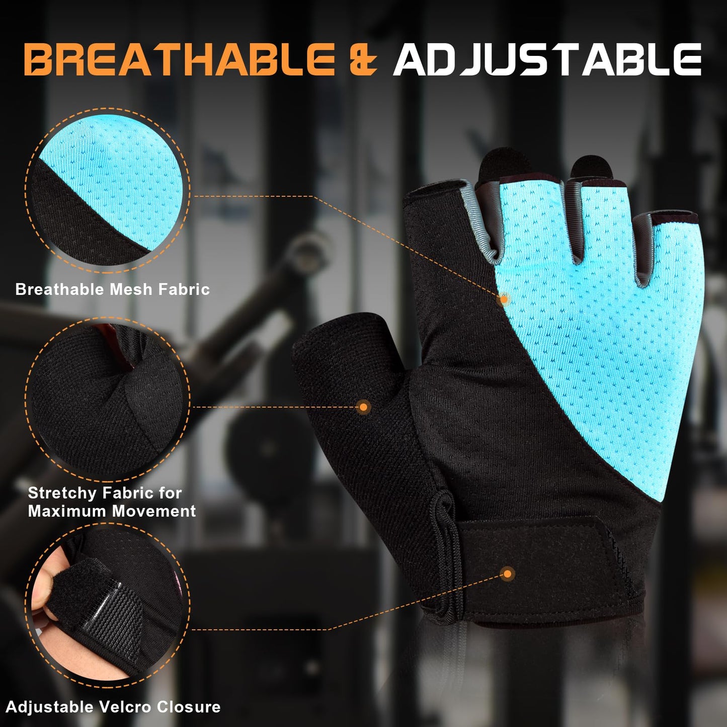 Sunnex Gym Gloves - Fingerless, Breathable Workout Gloves for Weightlifting, Sports & Training