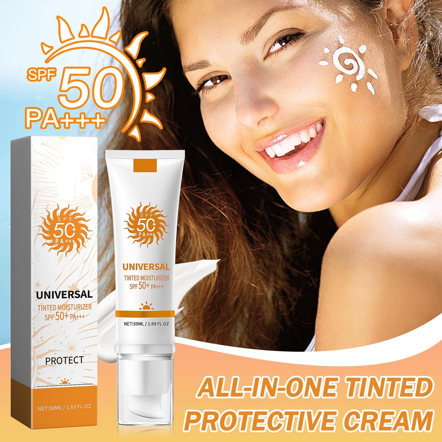 Face Sunscreen Cream SPF 50+ PA+++,Moisturizing Sunscreen for Face,Long Lasting Refreshing Tinted Facial Moisturizer Sunblock fo
