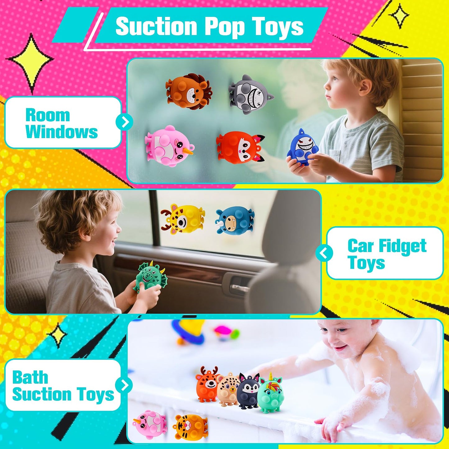 ChildFun 24 PCS Party Favors for Kids, Silicone Animal Pop Fidget Toys with Suction, Birthday Gifts for Boy Girls, Treasure Box Toys, Goodie Bag Stuffers, Prizes for Kids, Pinata Stuffers