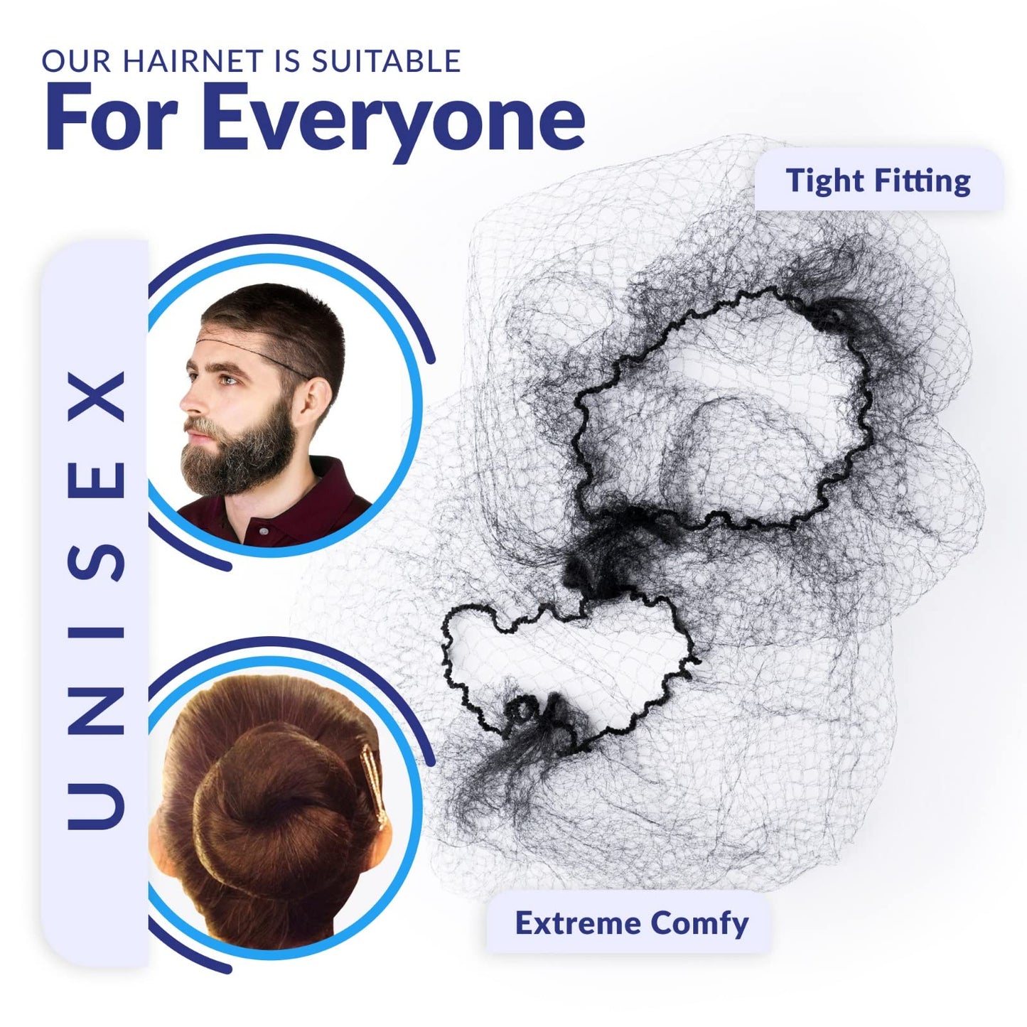 ZefeqCo 100Pcs Black Hair Net 24" Invisible Hair Nets for Women and Men - Perfect for Hair Bun, Sleeping, & Kitchen Food Service