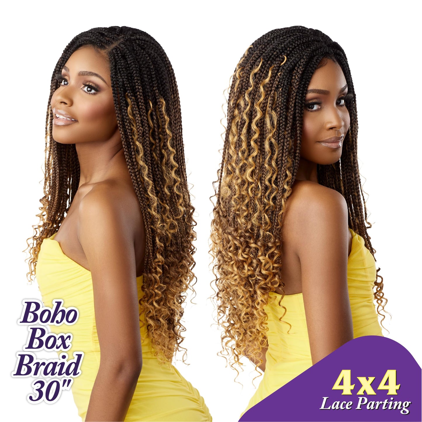 Sensationnel Cloud9 4X4 Braided Wig - Boho Box Braid 30 Inch Hand Tied Swiss Lace Braided Wig With Large Parting Area (T1B/30)