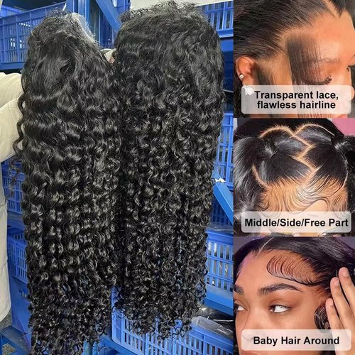 VIPbeauty 200% Density 13x6 Deep Wave Lace Front Wigs Human Hair 13x6 HD Transparent Water Wave Lace Front Wigs for Women Pre Plucked with Baby Hair 18inch