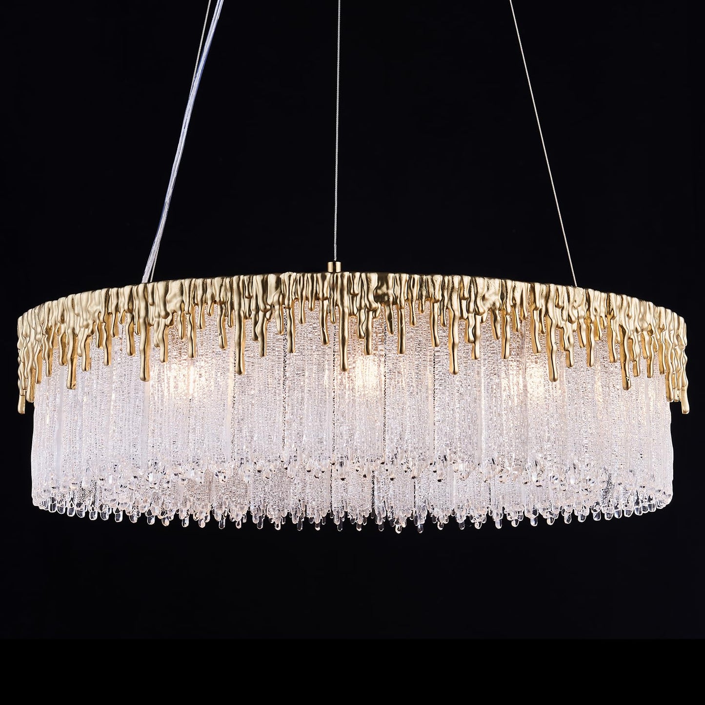 kvtinmty D23.6 Round Crystal Chandelier, Modern Gold Crystal Chandeliers for Dining Room, 10-Light Height Adjustable Chandelier for Living Room Bedroom Entryway Kitchen Island