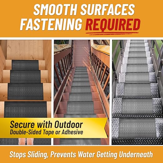 Ottomanson Outdoor Bullnose Stair Treads – Coin Heavy-Duty Non Slip Stair Mats – Strong Grip for Concrete, Brick & Textured Steps – Requires Fastening on Wooden & RV Steps, Pack of 5