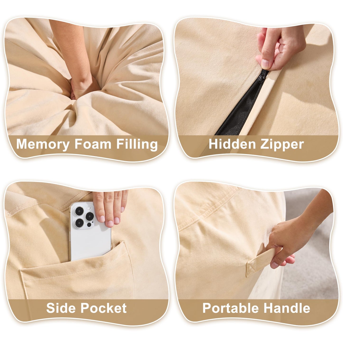 Hobestluk 5FT Bean Bag Chair Giant Bean Bag Chairs for Adults Large Bean Chairs with Removable Cover, Beanbag Chair with Filler, Adult Bean Bag Chairs for Living Room, Bedroom