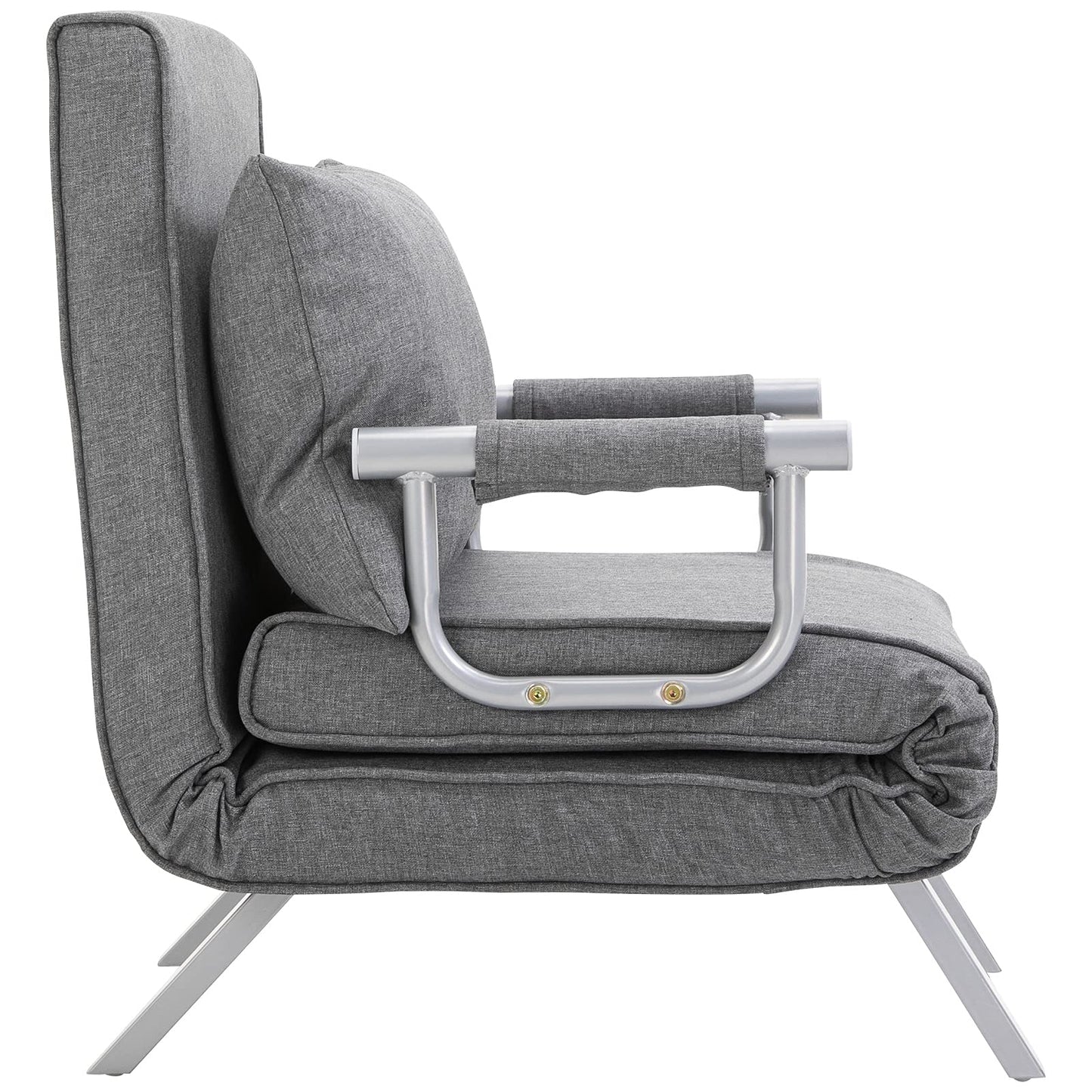 HOMCOM Single Person Folding 5 Position Convertible Sofa Bed Sleeper Chair Chaise Lounge Couch w/Pillow & Steel Frame for Home Office, Light Grey
