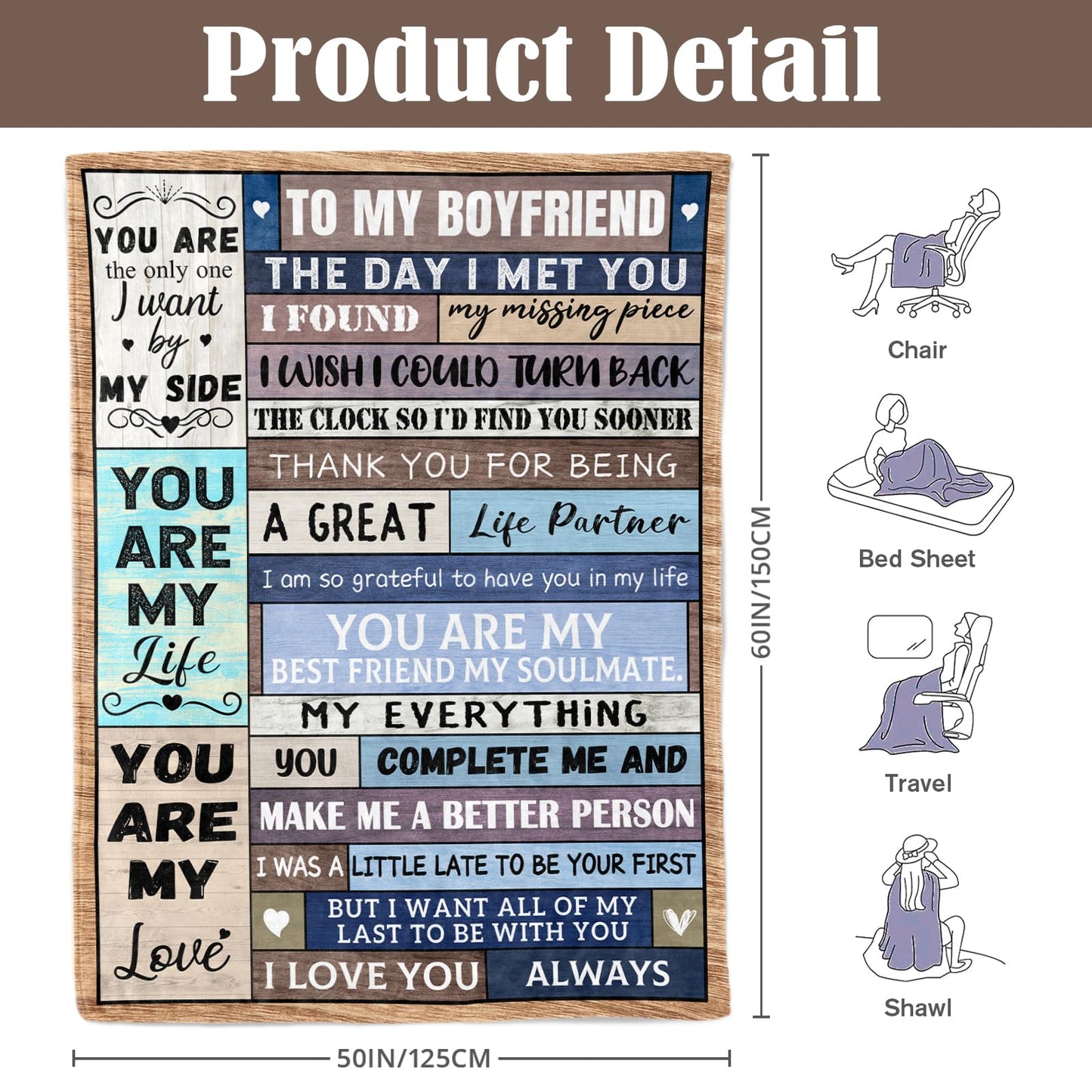 NIVAY Boyfriend Birthday Gifts Ideas - Christmas Anniversary Birthday Gifts for Boyfriend from Girlfriend - Valentines Sweetest Day Graduation Presents for Him - I Love You Blanket 50"X60"