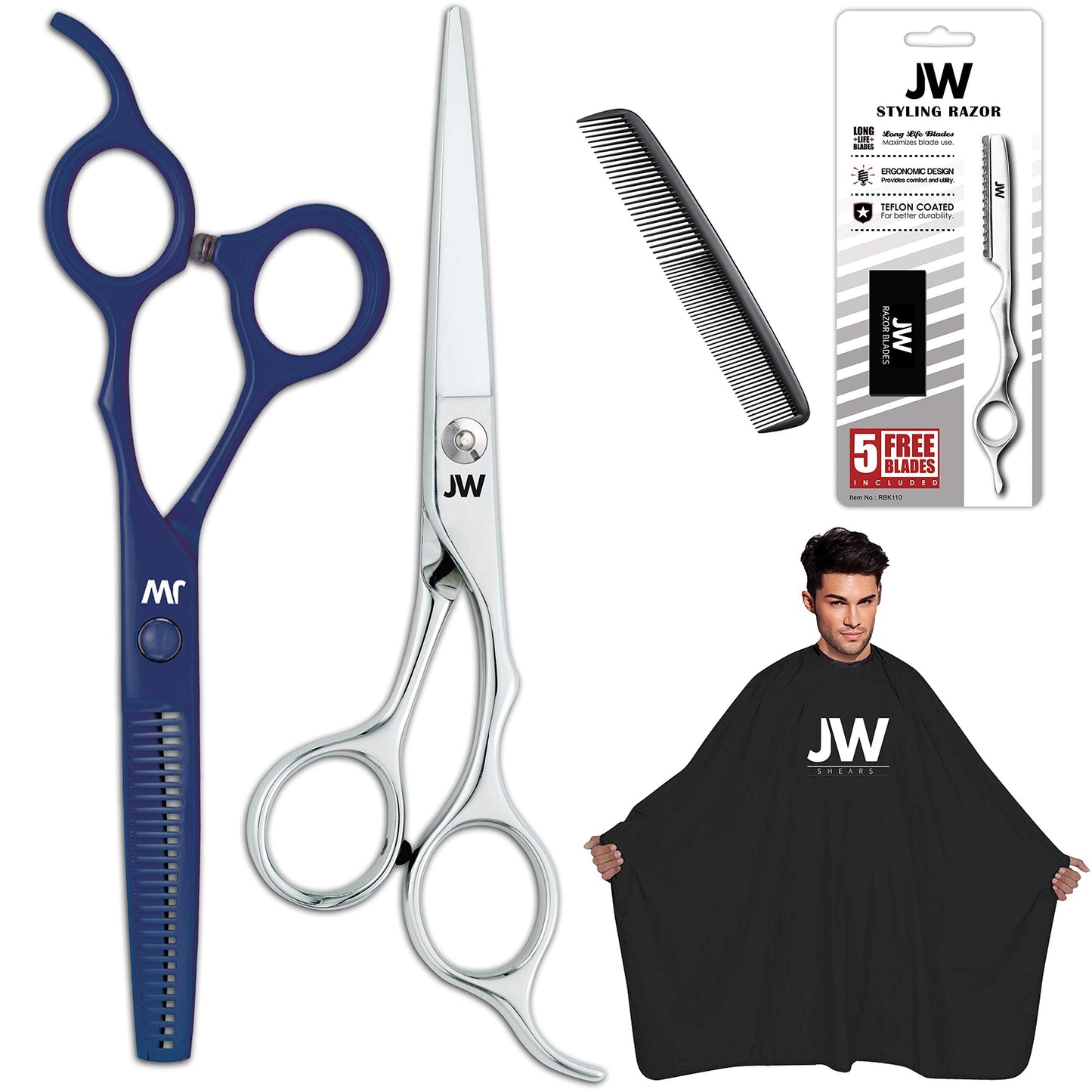 JW Professional Shears - Scissor, Thinner, Razor, Cape & Combo Set (S2-Combo)