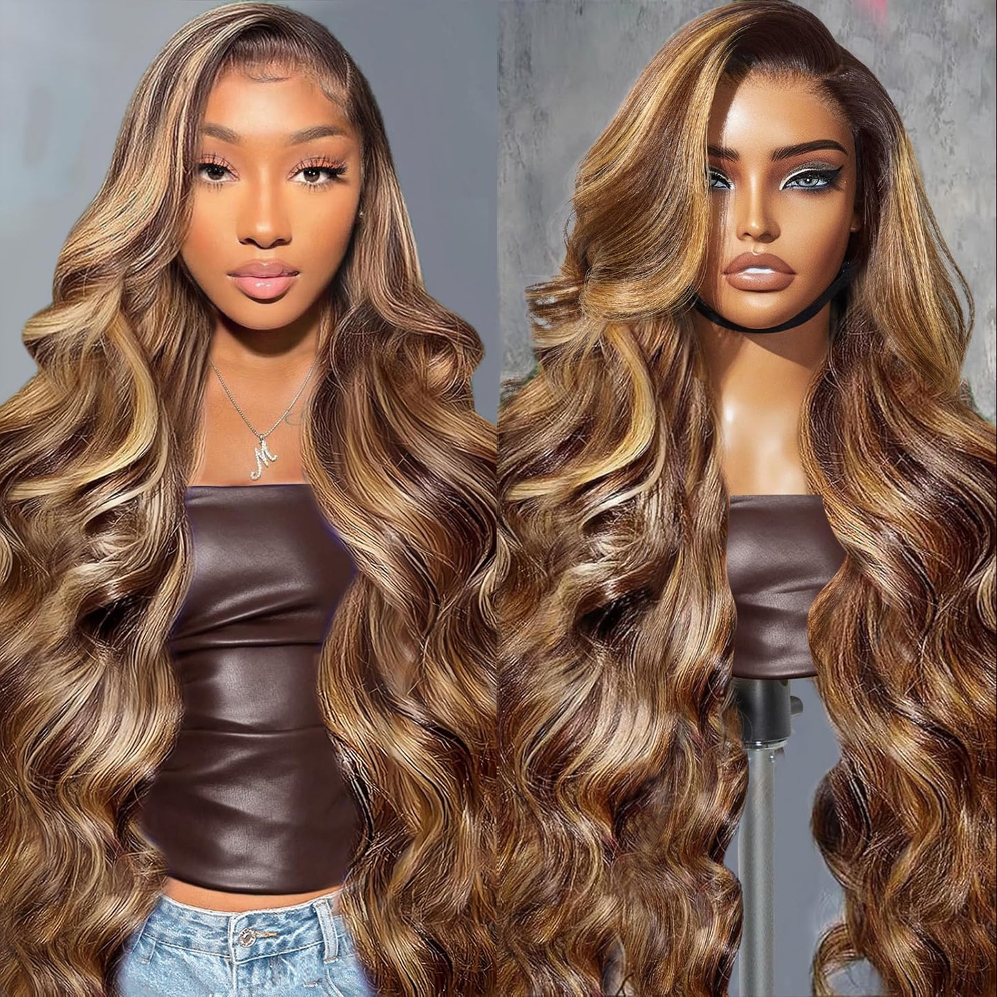 Hepnok 28 Inch Highlight Ombre Lace Front Wig Human Hair Body Wave 13x6 HD Lace Front Wigs Human Hair 200 Density Honey Blonde 4