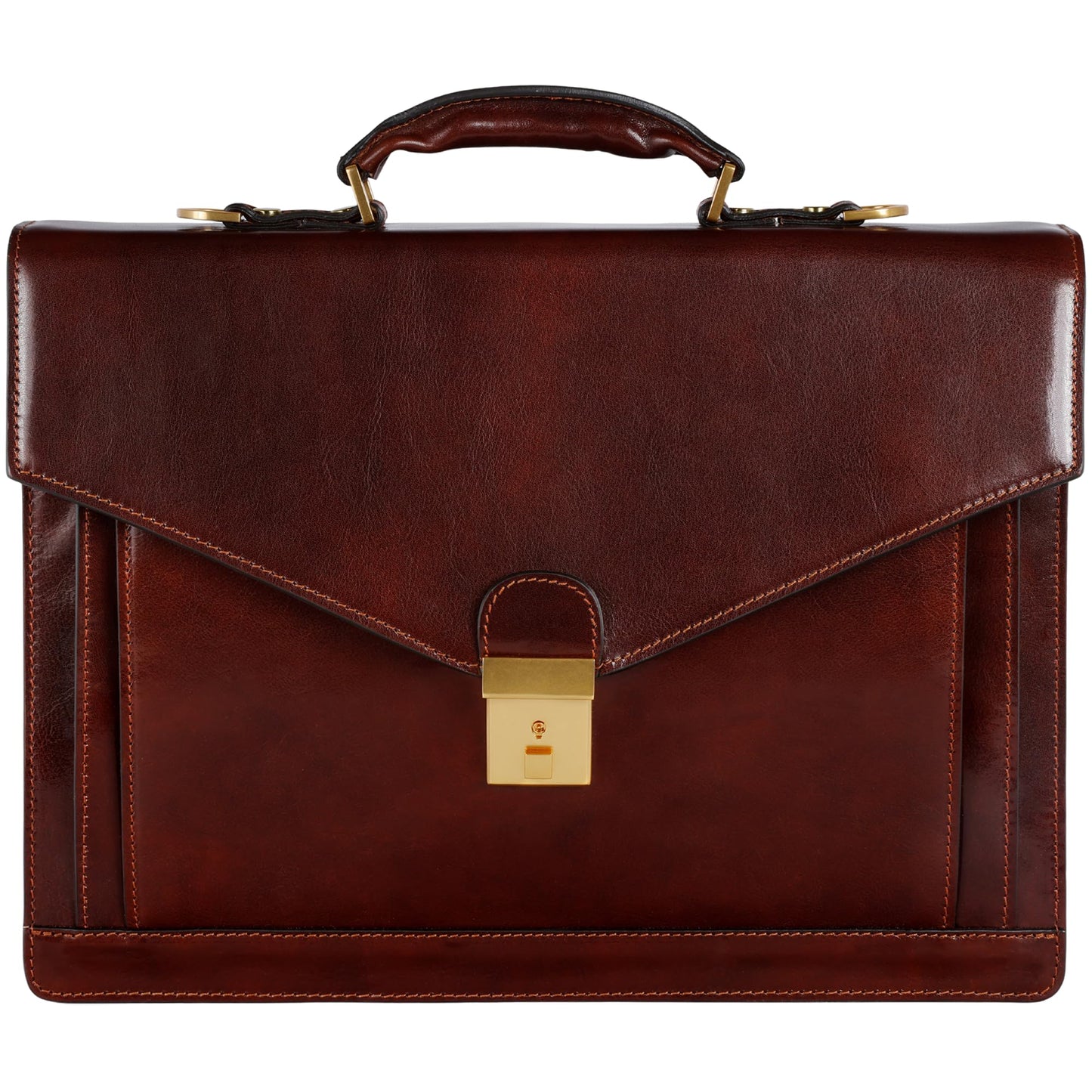 Time Resistance Leather Briefcase for Men - Business Laptop Bag - Italian Handmade Leather Bag - Attache - Gift Box Included (Brown)