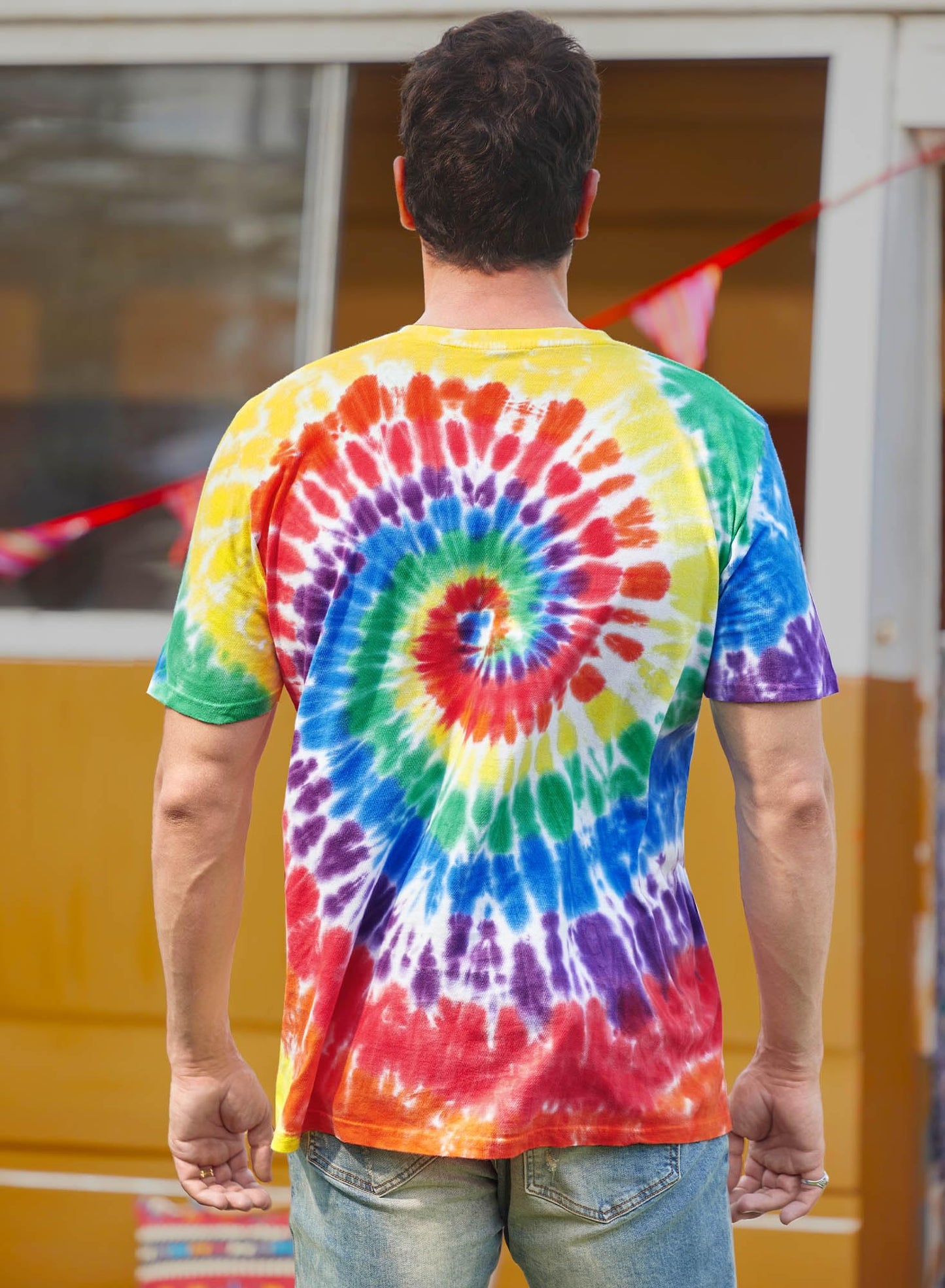 Mainfini Hippie Costume for Men Women Comfortable 60s 70s Outfits Carnival Tie Dye Peace Novelty Theme Party Glasses XL