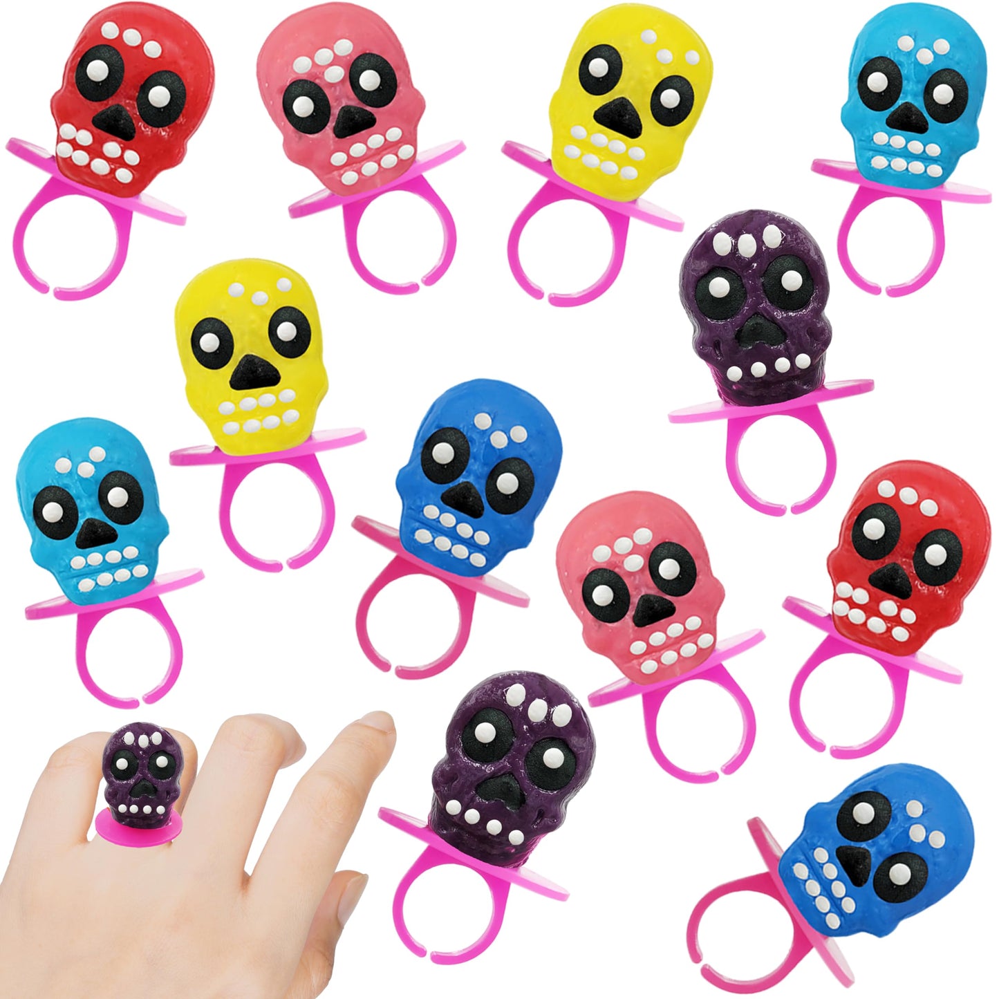 Fruidles Halloween Skull Candy Rings, Day of the Dead, Hard Candy, Individually Wrapped (48-Pack)