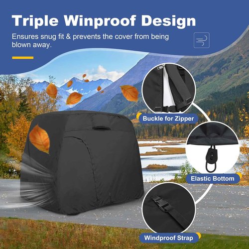 Explore Land 600D Waterproof Golf Cart Cover Universal Fits for Most Brand 6 Passenger Car (Black)