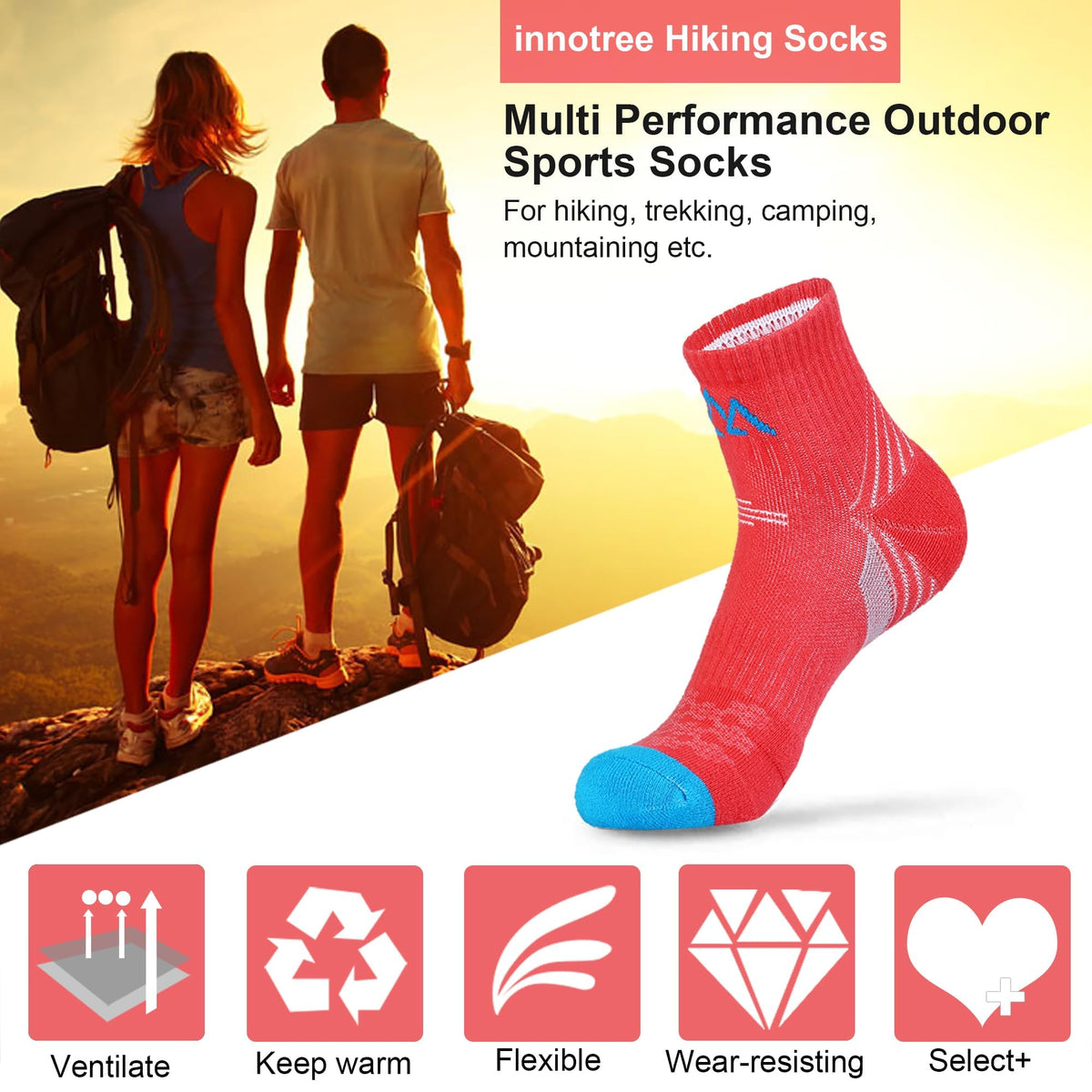 innotree 5 Pack Quarter Ankle Hiking Socks for Women, Cotton Cushion Breathable Athletic Socks for Outdoor Hiking Walking, Medium