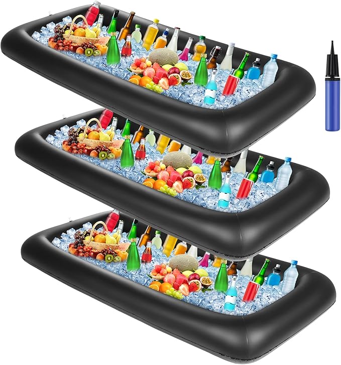 Leitee 3 Pcs Inflatable Serving Bar 52 x 24 x 5'' Ice Buffet Serving Tray Drink Cooler with Drain Plug Inflatable Pool Bar...
