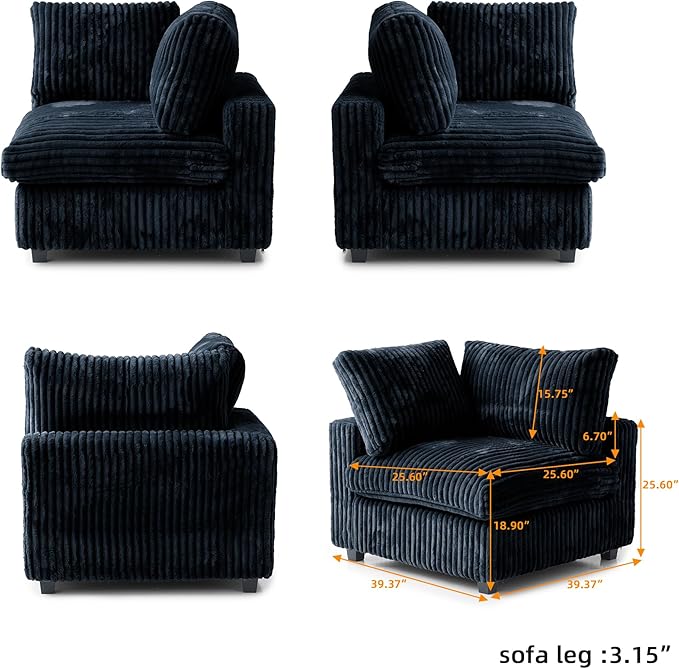 Cloud Modular Sectional Sofa,157" Oversized 7 Seater Sofa,V Shaped Couch with Storage Ottoman,Plush Sofas for Living Room,Comfy Couch with Chaise,Covers Washable&Replaceable (Black)