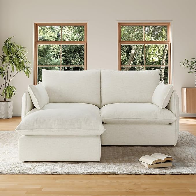 Forest aesthetics Cloud Modular Sectional,Waterproof High Backrest Loveseat Sectional Sofas,Down Filled Modular Couch with Removable Washable Cover for Living Room,Cream White