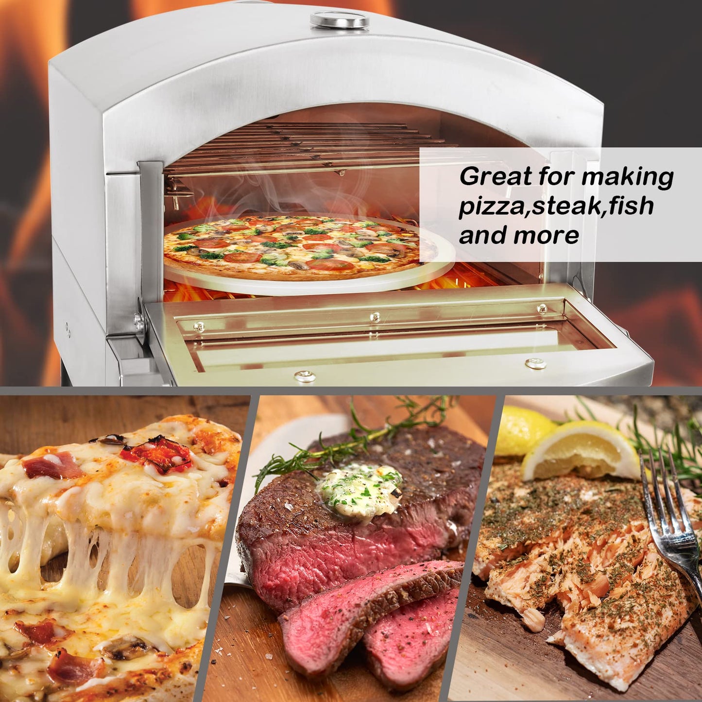 BNDHKR Gas Pizza Oven Countertop Stainless Steel Pizza Maker with 12 Inch Round Pizza Stone Portable Pizza Stove for Party Outdoor Cooking Commercial/Home