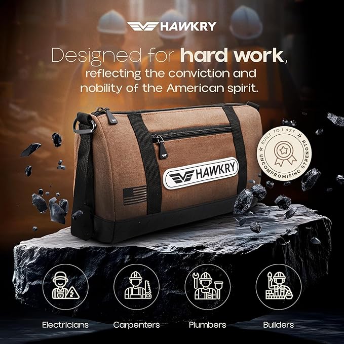 HAWKRY Canvas Tool Pouch – Brown Tool Bag for Tool Storage, DIY, Electrical, Auto or Hobby Use | Rugged Canvas Organizer with Zipper & Reinforced Base – Compact Utility Pouch for Toolbox or Car