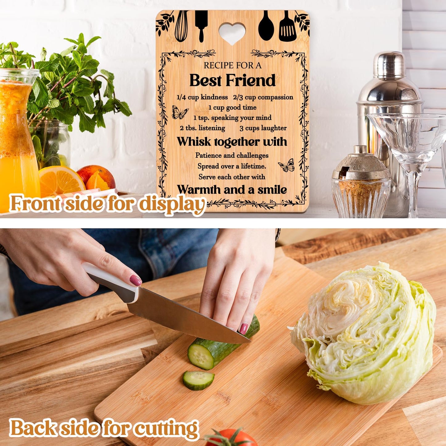 Best Friend Birthday Gifts for Women - "Recipe for a Best Friend" Best Friend Cutting Board Gifts, Bamboo-Made Best Friend Birthday Gifts, 11x8.5x0.35 in.